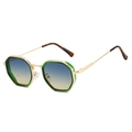 Detail of octagonal steampunk sunglasses with gold metal frame and gradient lenses - Green Gold Frame Blue Yellow Lens