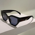 Chic black geometric polygon cat-eye sunglasses with thick frames and dark lenses - Black Frame Grey Lens