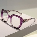 Detailed side view of purple gradient frame with tortoiseshell temples and wing relief - Purple Leopard Frame Clear Lens