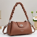 Brown mini dumpling bag with pleated handle and water ripple texture in cross-body style - Khaki/Earth Yellow