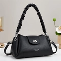 Black mini leather dumpling bag with wave pleat handle and silver twist lock closure - Black
