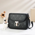 Elegante borsa a sella nera in pelle testurizzata con chiusura dorata e decori minimal - Nero