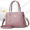 Pink faux leather tote bag with David Jones Paris logo and heart-shaped metal charm - Purple