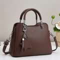 Dark brown lychee pattern leather handbag with star charm and silver hardware straps - Coffee