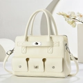 Elegant off-white lychee leather tote bag with functional pockets and silver hardware - Off-white