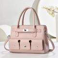 Pink lychee texture underarm tote bag with silver buckle and detachable shoulder strap - Pink
