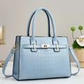 Light blue faux crocodile leather handbag with gold hardware and top handles - Blue