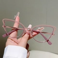Cat-eye butterfly blue light blocking glasses with pink and burgundy dual-layer metal frames - Outer Light Pink Inner Dark Pink (Transparent Lens)