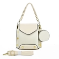 Detail of cream crocodile textured mini bag with gold rivets and round coin pouch - Off White