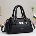 Klassische schwarze Lederhandtasche mit Lychee-Muster, Silberverschluss und Schultergurt - Schwarz