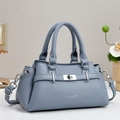 Sac à main élégant en cuir bleu gris avec boucle en métal et bandoulière réglable - Bleu