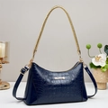 Dark blue snakeskin textured shoulder bag with gold woven handle and long strap - 30.5*10*17.5 / Blue