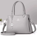 Chic gray textured faux leather tote bag with top handles and adjustable shoulder strap - Gray
