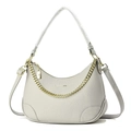 Sac hobo chic en cuir grainé gris clair avec chaîne dorée et forme de demi-lune - Gris