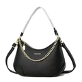 Sac hobo croissant en cuir noir avec chaîne dorée et bandoulière amovible élégante - Noir