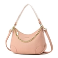 Sac hobo rose avec texture litchi et grosse chaîne dorée pour femme, mode chic - Rose