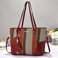 Große Retro-Shopper-Tasche im Streifendesign mit passendem Etui und Schultergurt - Rot