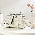 White Boston handbag with monogram print, double handles and wide shoulder strap - Off-white