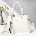 Chic white pebble leather handbag with adjustable strap and braided charm accent - Off-white
