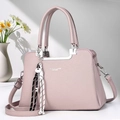 Pale pink lychee grain leather handbag with crossbody strap and daisy decor - Purple