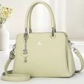 Pale green textured leather tote bag with top handle and detachable shoulder strap - Green