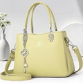 Lime green faux leather satchel bag with David Jones logo and silver pendant charm - Green
