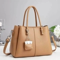 Bolso tote de cuero marrón con grano de litchi, bandolera y colgante de mini bolso - Caqui
