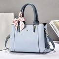 Elegante hellblaue strukturierte Handtasche mit dunkelblauen Details und Seidenschal - 29/12/21 / Blau