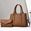 Ensemble sac à main en cuir marron grainé avec pochette assortie et bandoulière amovible - Jaune Terre