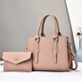 Two-piece handbag set in dusty rose pebbled leather with silver studs and clutch - Pink