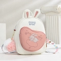 Cartoon-Mini-Rucksack in Creme und Rosa mit 3D-Hasenohren und Plüsch-Anhänger Dekor - Weiß und Rosa