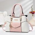 Elegante borsa a mano rosa e bianca con ciondolo floreale e grande capacità da donna - Rosa e Bianco