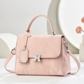 Pink large capacity fashion handbag with butterfly clasp and textured finish for women - Pink