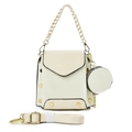 Chique beige handtas met krokodillentextuur, gevlochten handvat en klein portemonneetje - Broken Wit