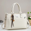 Elegant ivory faux leather tote bag with dual handles and crossbody strap - Off-white