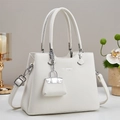 White pebbled leather tote bag with a mini charm and adjustable shoulder strap - Off-white
