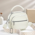 Chic cream textured leather handbag with geometric wide strap for elegant daily commute - 21x18x9cm / Off White