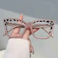 Chic oversized cat-eye blue light glasses with pink frame and leopard pattern accents - Coffee Leopard Frame