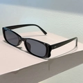 Detail view of stylish black rectangular sunglasses with decorative metal studs on temples - Black Frame Grey Lens
