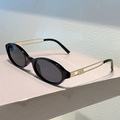 Vintage Y2K oval sunglasses with black frame and hollow gold metal temples for women - Black Frame Grey Lens Gold Temples