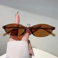 Vintage oval tortoiseshell sunglasses with brown translucent frames and tinted lenses - Transparent Tea Frame Tea Lens
