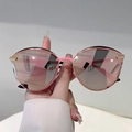 Women's cat eye sunglasses with pink metal frames and golden accents for street style - Gold Frame Pink Mirror