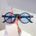 Occhiali da sole tondi retrò neri opachi con lenti azzurre in stile trendy harajuku - Montatura Nera Lenti Blu Chiaro