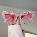 Lunettes cœur roses avec perles et inscription Birthday Queen pour l'anniversaire - Monture Rose Lentille Rose Dégradé