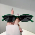 Retro transparent green oval sunglasses with dark lenses for a trendy aesthetic look - Green Frame Grey Lens