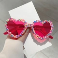 Occhiali da sole a cuore alla moda con decorazioni colorate e lenti rosse - Rosa Rosso