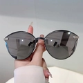 Fashionable cat eye sunglasses featuring a sleek black frame and gradient dark lenses - Silver Frame White Mirror Lens