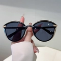 Cat-eye sunglasses with black lenses, gold metal frame accents and rivet details - Gold Frame Grey Lens