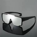Sport cycling sunglasses featuring a large oversized frame with silver mirror lenses - Black Frame Silver Mirrored Lens