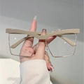 Oversized khaki geometric cat-eye glasses with hybrid acetate and metal frame - Brown